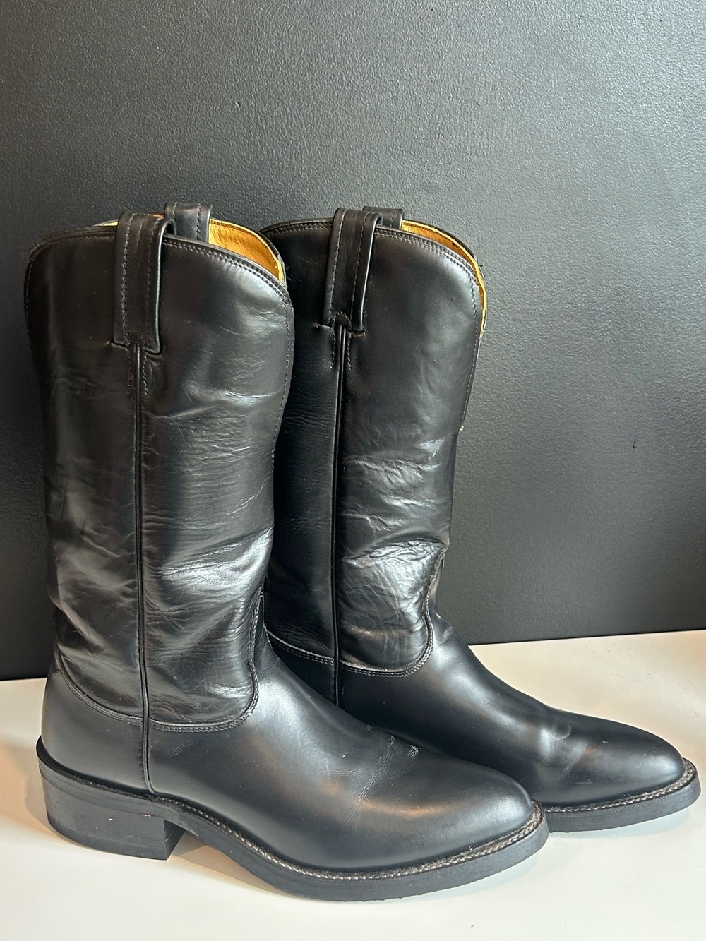 Vintage Nocona Men’s Black Leather Roper Boots 9B Narrow USA Made